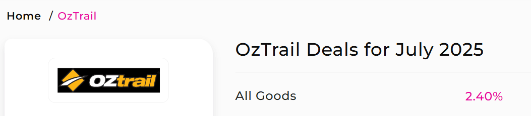Cashback offer example for OzTrail